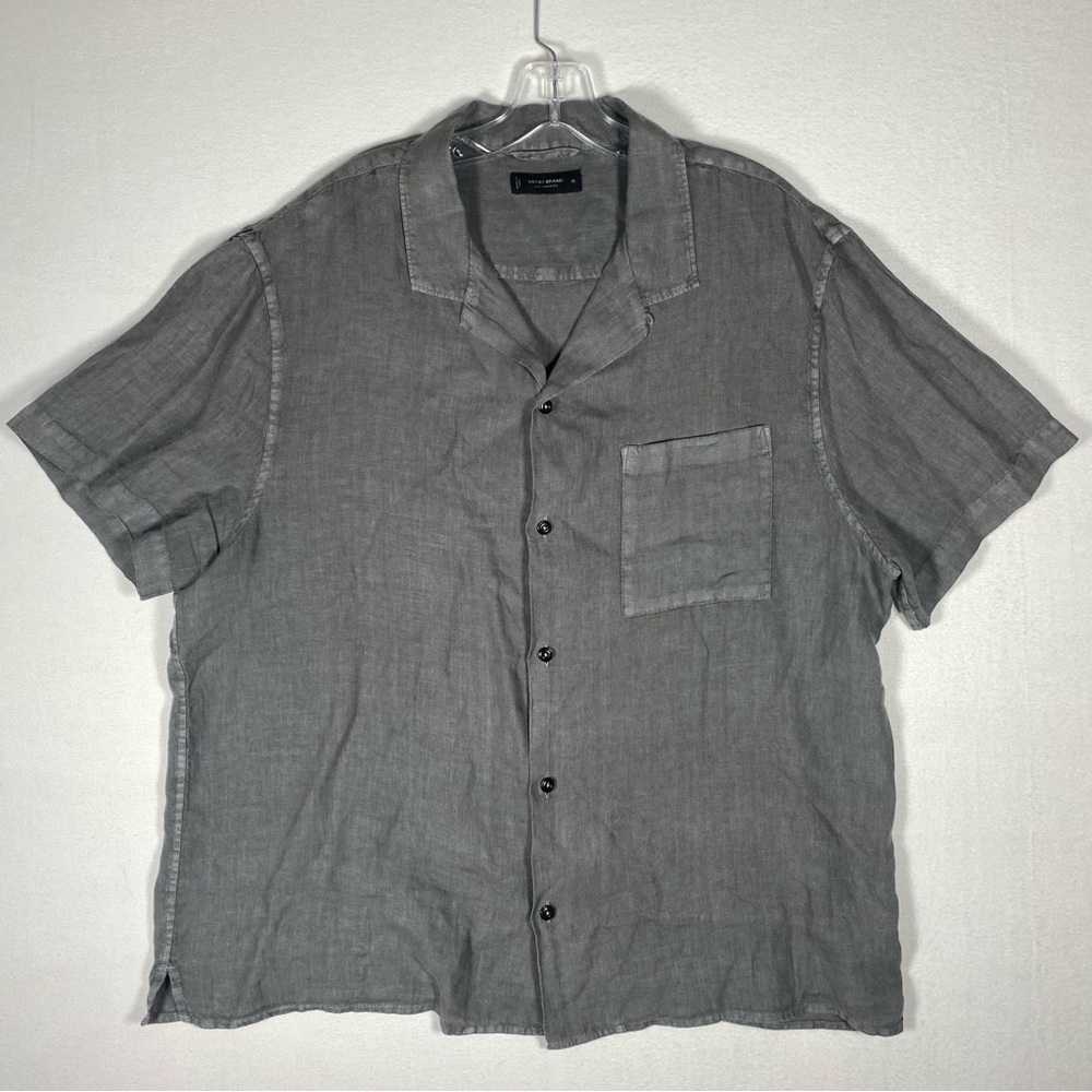 Lucky Brand dark Gray 100%‎ linen button down Short Sleeve Shirt XL